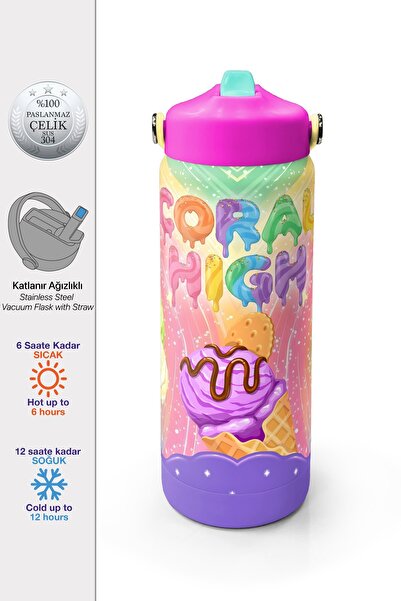 Coral High Milka Dondurma Desenli Katlanır Ağızlıklı Çelik Termos 650 ml 38336
