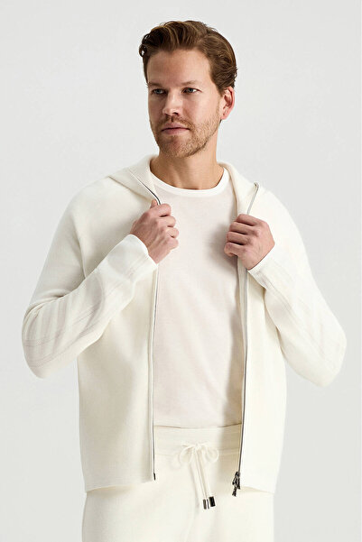 Hemington Saf Pamuk Kapüşonlu Slim Fit Beyaz Hırka