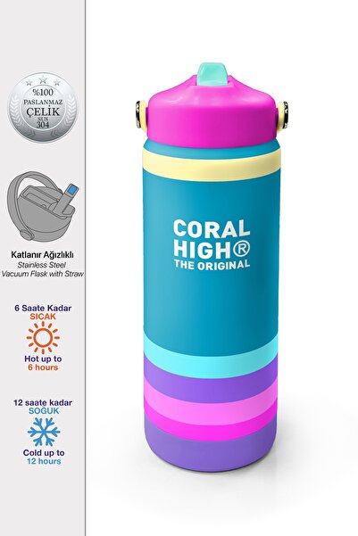 Coral High Pembe Pastel Renkli Katlanır Ağızlıklı Çelik Termos 650 ml 38379