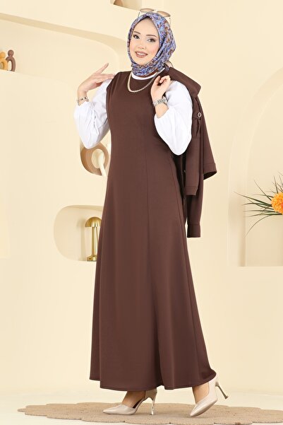 ModaMerve Cep Detaylı Elbiseli Takım 24017UKB139-MS Kahve