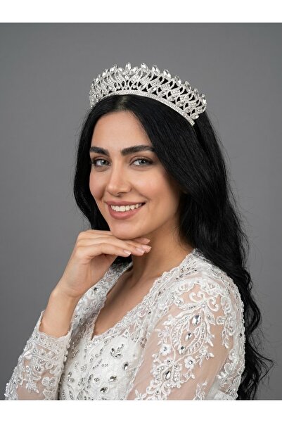 Magic Tiara Kristal Taşlı Işıltılı Kraliçe Model Gelin Tacı - Zarif Düğün Saç...