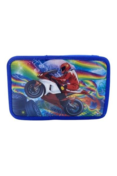 OEM Equipped School Pencil Case, 3D, 3 Compartments, 32 Pieces, Motorbike, 19 cm