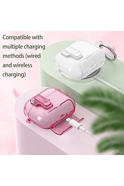 UnDePlus Airpods 5.Nesil 4.Nesil ile uyumlu Kılıf Standlı Kilitli TPU Premium Matte Trip Case Şeffaf