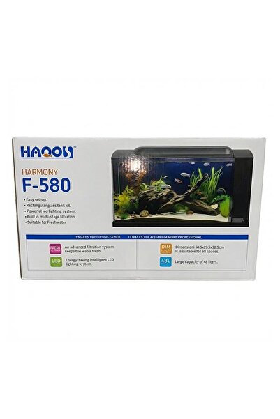 M-PETS Haqos Harmony F-580 Led Aydınlatmalı Filtreli Akvaryum 48Lt Siyah