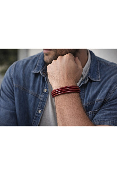 HER ŞEY NOTA www.herseynota.com Burgundy Genuine Leather Men's Bracelet – Mul...