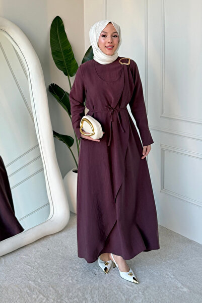 Tesettür Diyarı فستان حجاب بمشبك كوبيرا تانسيل من جولدست- لون البرقوق