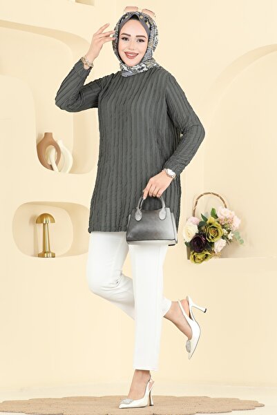 ModaMerve Nervür Detaylı Örme Tunik 133OZN1046-MS Antrasit