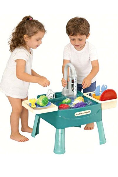 Generic مجموعة ألعاب حوض المطبخ للأطفال مكونة من 24 قطعة، تتضمن حوض غسيل الأط...