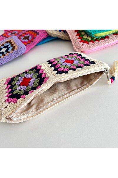 B BUL AKSESUAR Örgü Kadın Cüzdan 24x13 cm Büyük Boy Fermuarlı Astarlı El Cüzdanı