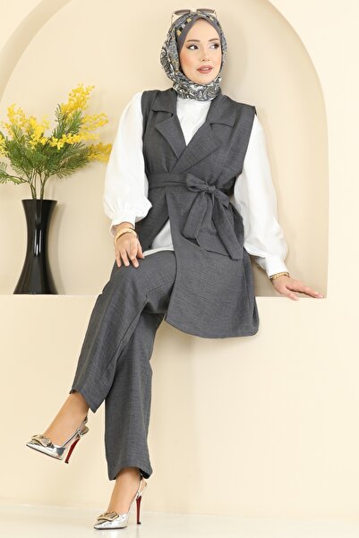 ModaMerve Yelekli Sofia Üçlü Takım 2456HBS856-MS Antrasit