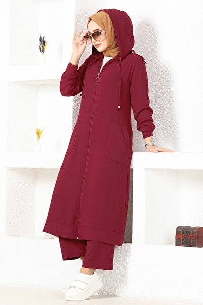 ModaMerve Cep Detaylı Aerobin Takım 2436SL432-MS Bordo