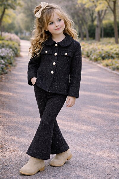 My Kids Wear Kız Çocuk Bayramlık Tüvit Ceket & İspanyol Paça Pantolon Takım 1...