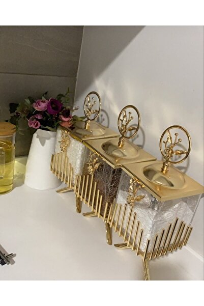 AZADE BAKIR GOLD PİRİNÇ JAPONGÜL ÇUBUK KARE KAVANOZ 3’LÜ SET