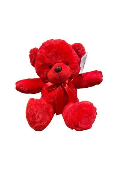 OEM Plush figurine, Red teddy bear with bow, fluffy and cute, 25 cm