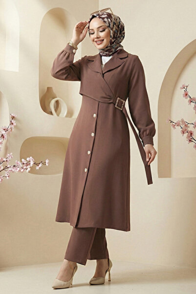 ModaMerve Toka Detaylı Dabıl Takım 2030FON792-MS Kahve