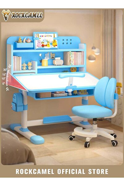 ROCKCAMEL طقم مكتب وكرسي دراسة للأطفال، طاولة تعليمية قابلة لتعديل الارتفاع م...
