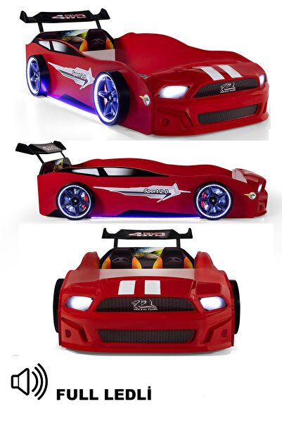 Ferramini Kırmızı Arabalı Yatak Sport Mst Full Ledli Işıklı