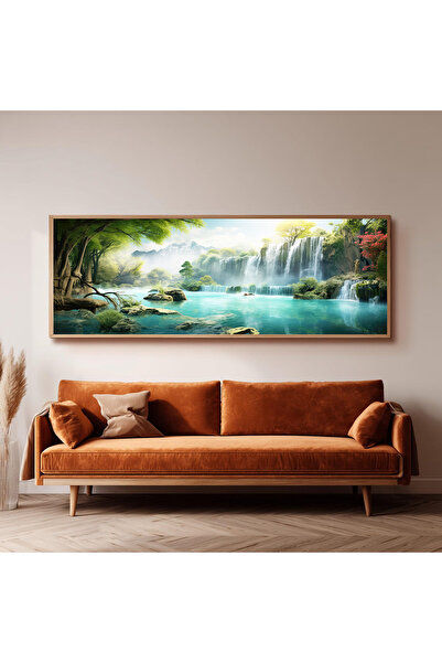 Dekorsiahome Ahşap Çerçeveli Panoramik Oturma Odası Salon Tablosu UZ0139