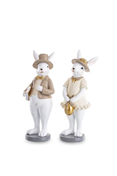 DecoDepot Figurină iepuraș, costum crem/auriu, 15x5x5 cm