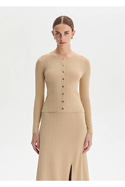 Knitss Beige Slim Fit Knitwear Cardigan