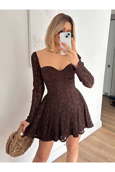 Misscix Kadın Dantel Straplez Yaka Mini Abiye Mezuniyet Elbisesi