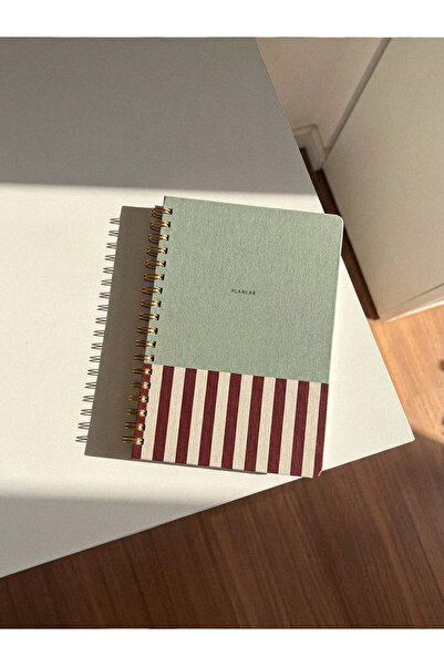 Bazen Defter Çizgili Desen Sert Kapaklı Spiralli Süresiz Planlayıcı Ajanda 16...