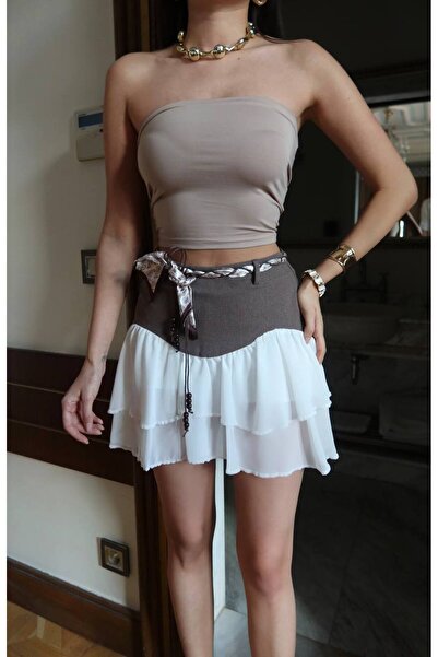 KECHİ WOMAN Polyviscon Fabric Skirt Chiffon Short Skirt