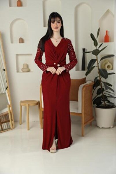 extel Elegant Evening Jalabiya in Burgundy