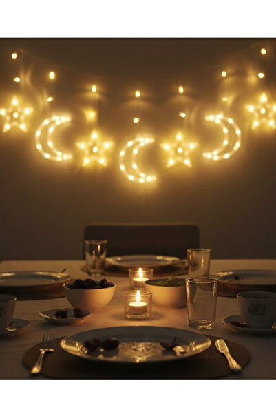 Dclasse Ay ve Yıldız Desenli Perde Işık Ramazan Dekoratif LED Aydınlatma - DC...