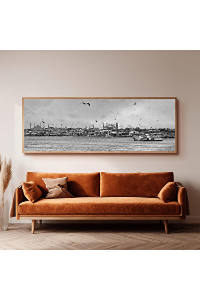 Dekorsiahome Ahşap Çerçeveli Panoramik Oturma Odası Salon Tablosu UZ0114