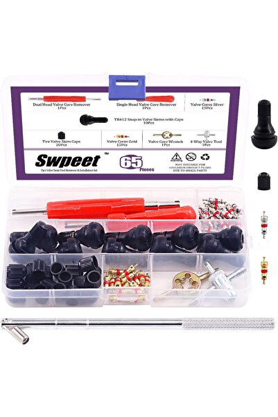 Generic مجموعة أدوات سويبت لإزالة وتركيب صمامات الإطارات، 65 قطعة، أغطية صمام...