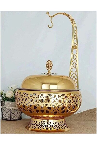 Generic Round Marble Buffet Warmer with Lid and Stand, Luxury Design, Gold
