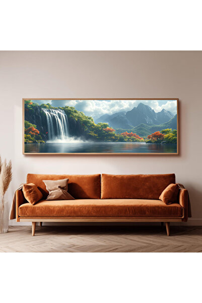 Dekorsiahome Ahşap Çerçeveli Panoramik Oturma Odası Salon Tablosu UZ0136