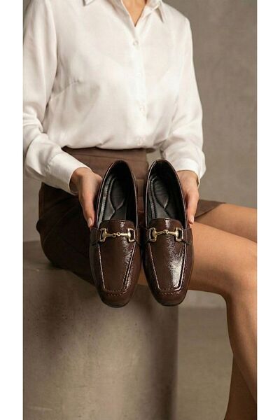 Beyond Women's Brown Buckle Patent Leather Ballerinas 1cm Byndsk311