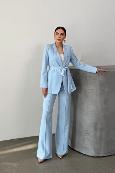 ZF BUTİK Kadın Kuşaklı Blazer Ceket Pantolon Takım Elbise