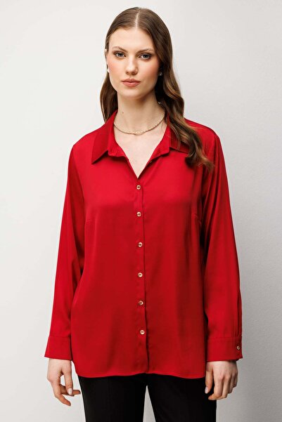 Ekol Büyük Beden Saten Görünümlü Gömlek