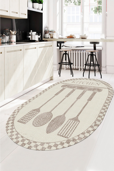GECE MODA MUTFAK DESENLİ DİJİTAL BASKILI BEJ Kaymaz Taban Yıkanabilir Mutfak ...