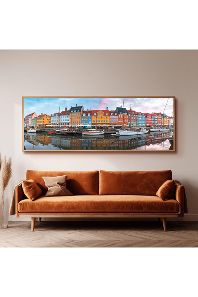 Dekorsiahome Ahşap Çerçeveli Panoramik Oturma Odası Salon Tablosu UZ0118