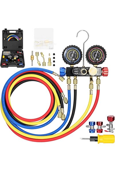 EACAM 4-Way Dual Pressure AC Manifold Gauge Set with 1.5m Hose & Quick Connec...