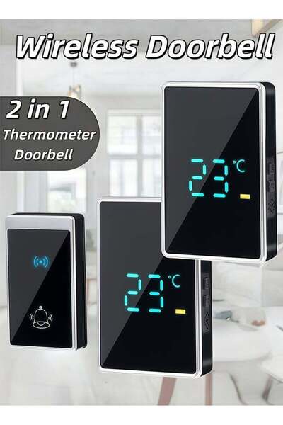 Generic جرس باب لاسلكي، مقاوم للماء بمعيار IP44، مزود بشاشة عرض حالة الطقس بت...