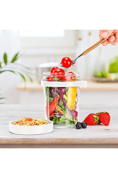 Red Dot Gift ® Overnight Oats Jars 2 Color (White And Grey) with Spoon and Lid