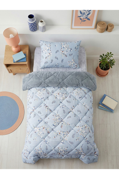 Çetinhome Single Patterned Welsoft Quilt Set Lavinya Blue (Without Sheets)