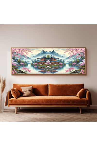 Dekorsiahome Ahşap Çerçeveli Panoramik Oturma Odası Salon Tablosu UZ0100