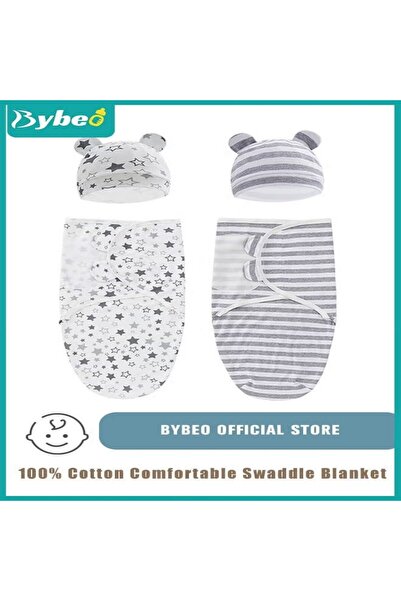 BYBEO لفّ مكون من 4 قطع: بطانية لفّ للأطفال حديثي الولادة مع غطاء، كيس نوم لل...