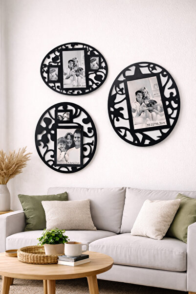 PARTİPORT 3-Piece Black Decorative Oval Photo Frame – Modern Frame Set That S...