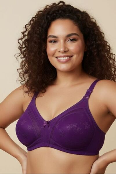 Brashop Μωβ Γυναικείο Σουτιέν με Δαντέλα και Σχέδια - Άνετο Σουτιέν χωρίς Μπα...