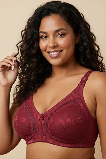 Brashop Μπορντό Γυναικείο Σουτιέν με Σχέδιο Δαντέλας για Σύσφιξη και Ελαχιστο...