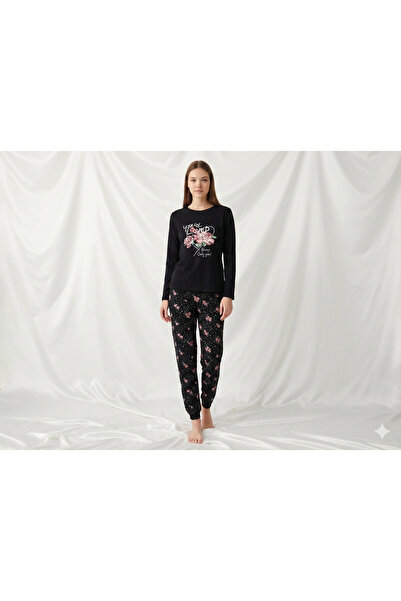 Aydoğan Kadın Siyah Viskon Uzun Kol Pijama Takımı