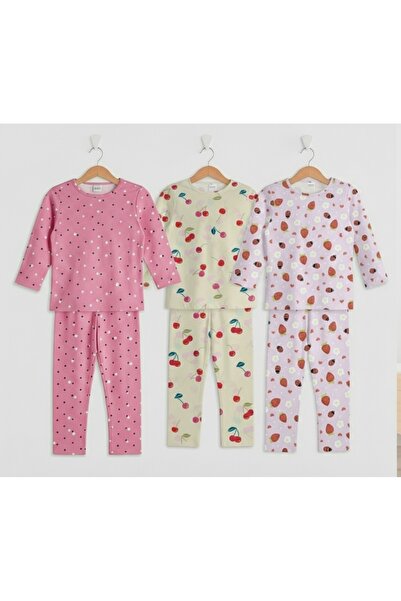 DANBİ Κορίτσια 4,5,6,7,8,9,10,11 ετών Εποχιακό Σετ Πιτζάμες 3 τεμαχίων Σετ Μι...