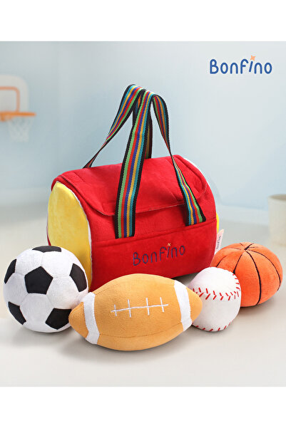 Bonfino My First Sport Bag with Balls, Plush Fabric, Sensory Sounds, Motor Sk...